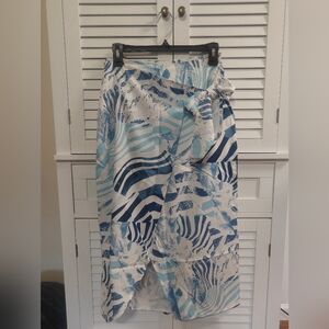 Blue and White Abstract Print Skirt